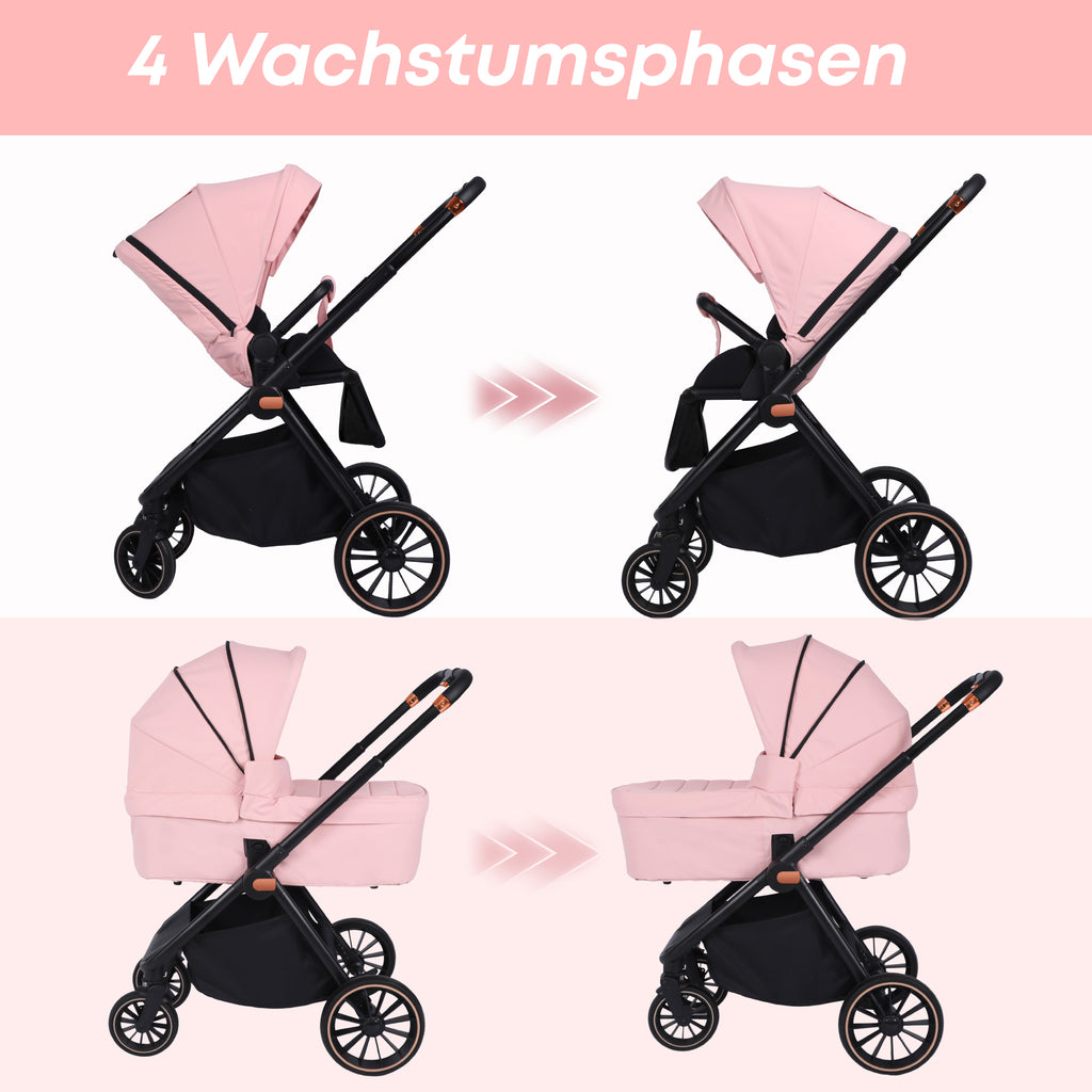 BabyVoyage Kinderwagen 2 in 1 faltbar, separate Schlafwanne und Sitz, Getränkehalter, Moskitonetz und weitere Geschenke