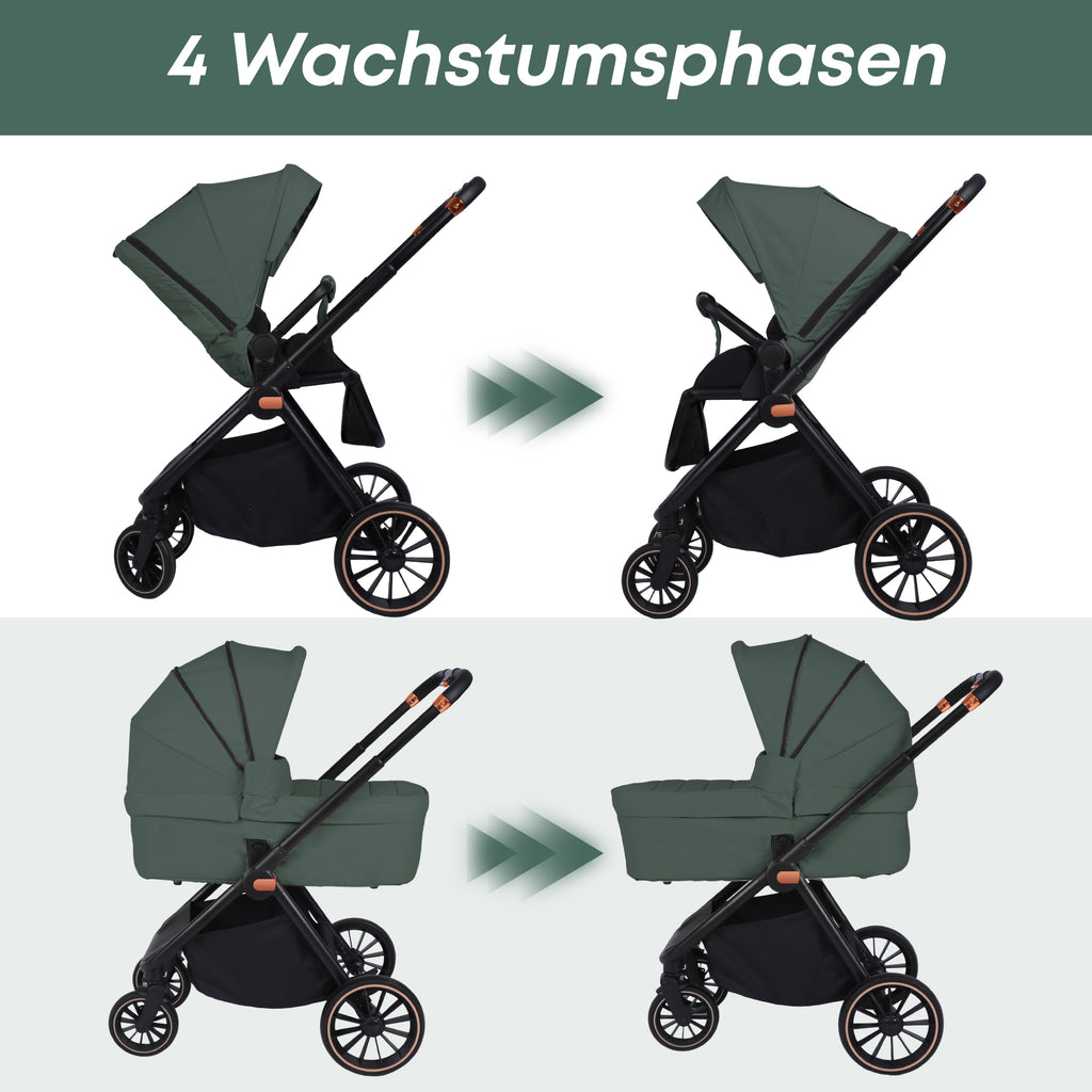 BabyVoyage 2 in 1 kinderwagen  Sternenhimmel-Grau Babywanne & Sportsitz, Räder 360° Stoßdämpfer