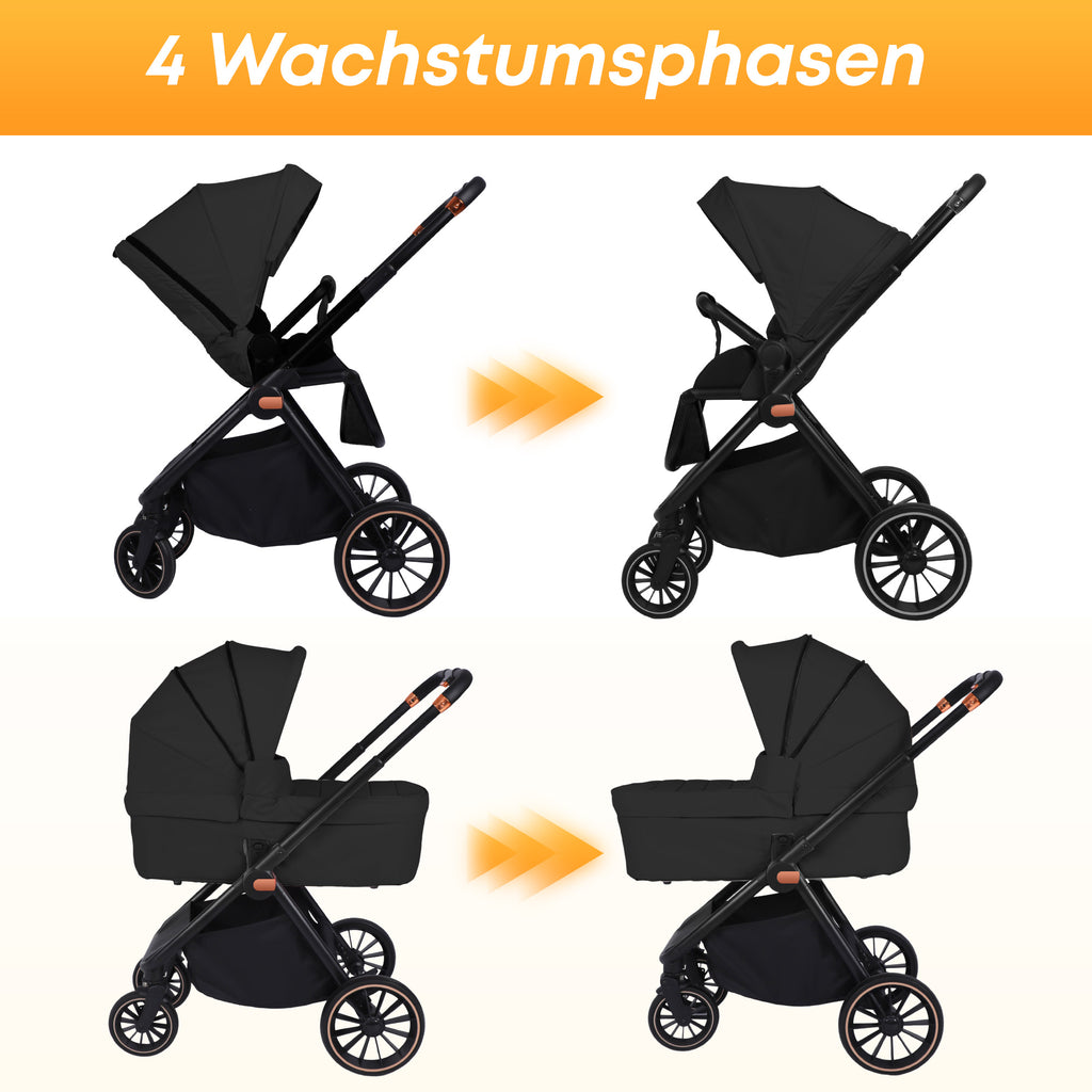 BabyVoyage Kinderwagen 2 in 1 faltbar, separate Schlafwanne und Sitz, Getränkehalter, Moskitonetz und weitere Geschenke