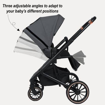 Cochecito Baby Voyage 2 en 1 Starry Sky-Gray capazo y asiento deportivo, ruedas amortiguadoras 360°