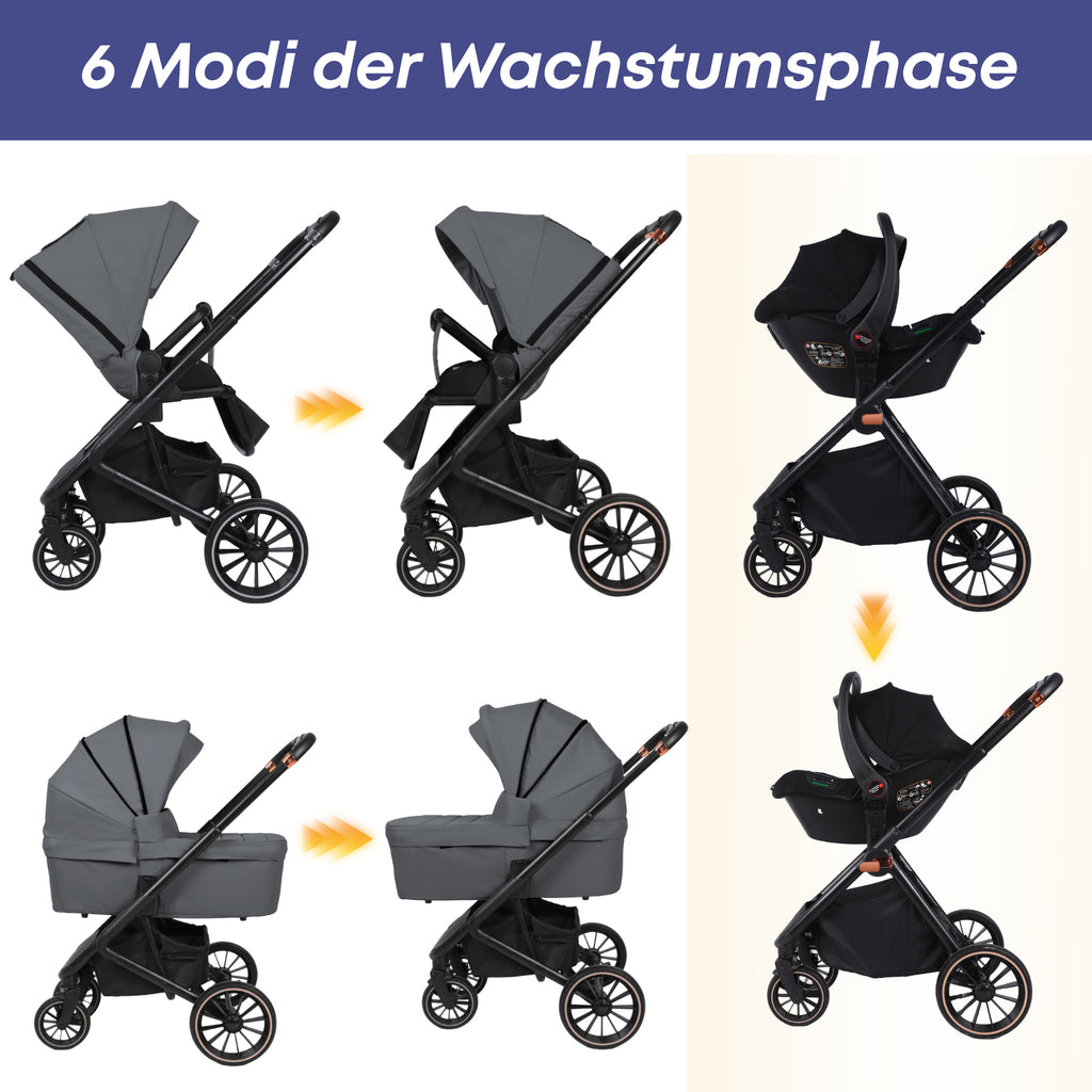4-in-1 Kinderwagen mit ISOFIX Base & reversiblem Sitz – Leichtgewichtiger Reisesystem | EN 1888 Zertifiziert