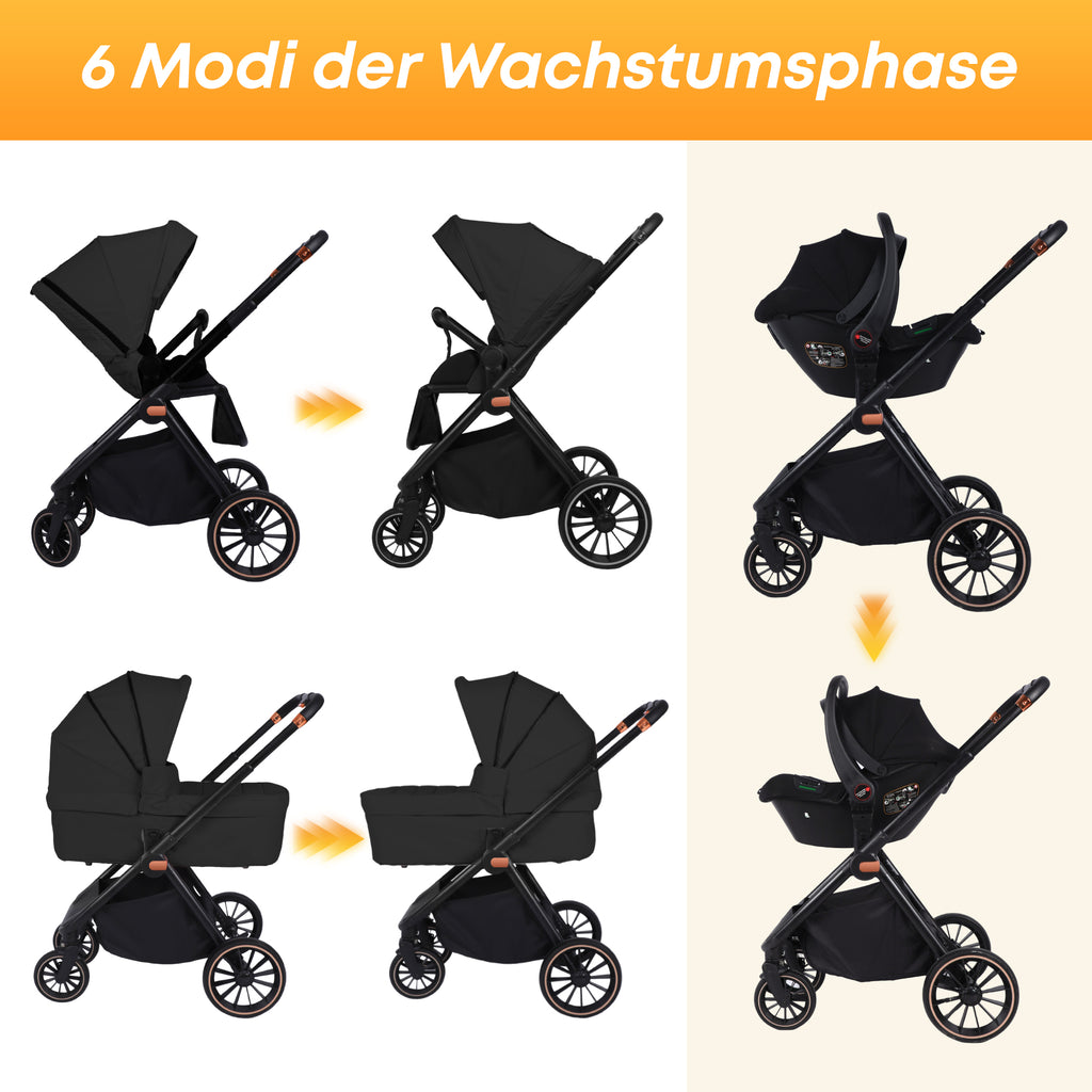 Kinderwagen 4in1 Stressfreie Übergänge:  I Einhand-Faltung I Mit Sonnen-& Insektenschutz
