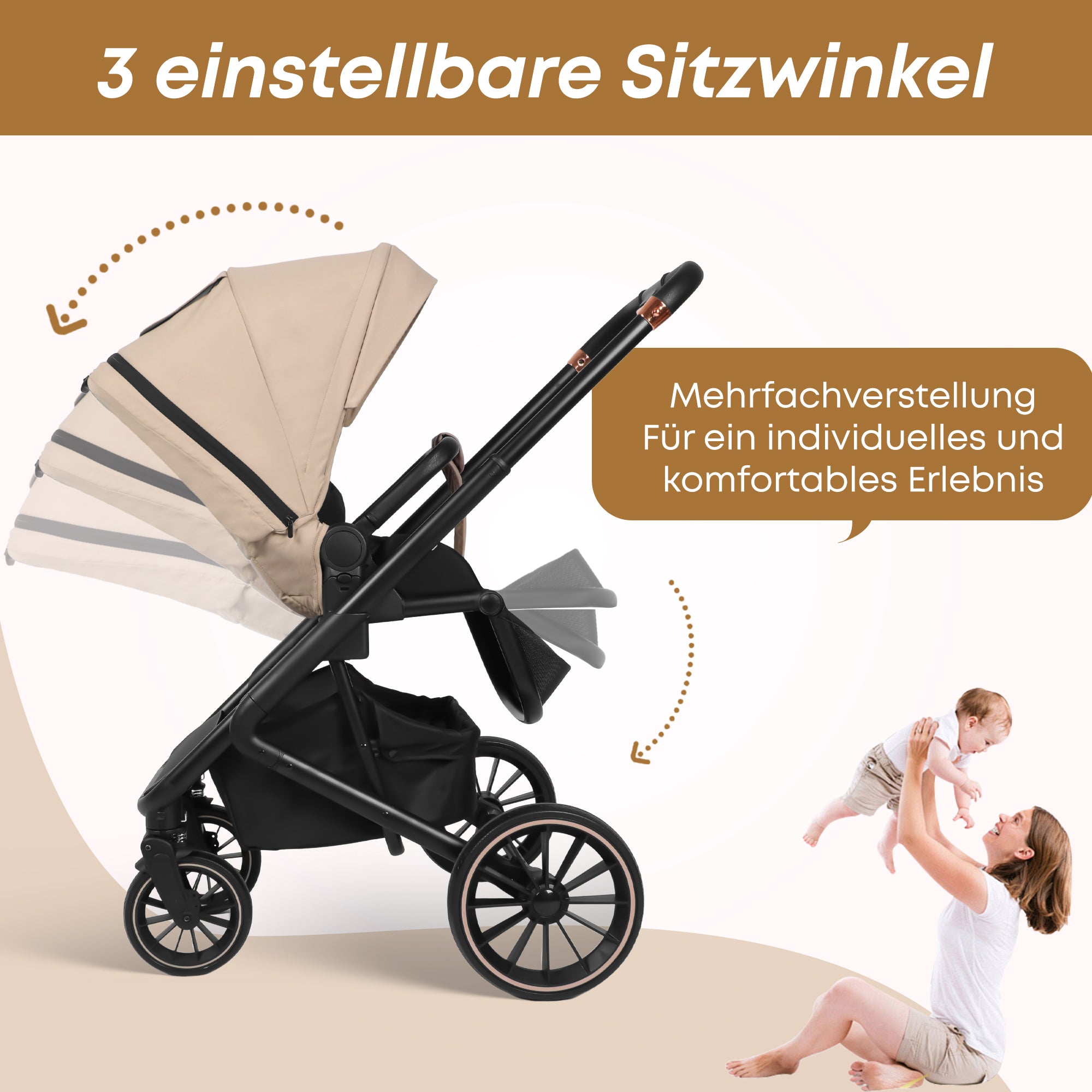 BabyVoyage Kinderwagen 2 in 1 faltbar, separate Schlafwanne und Sitz, Getränkehalter, Moskitonetz und weitere Geschenke