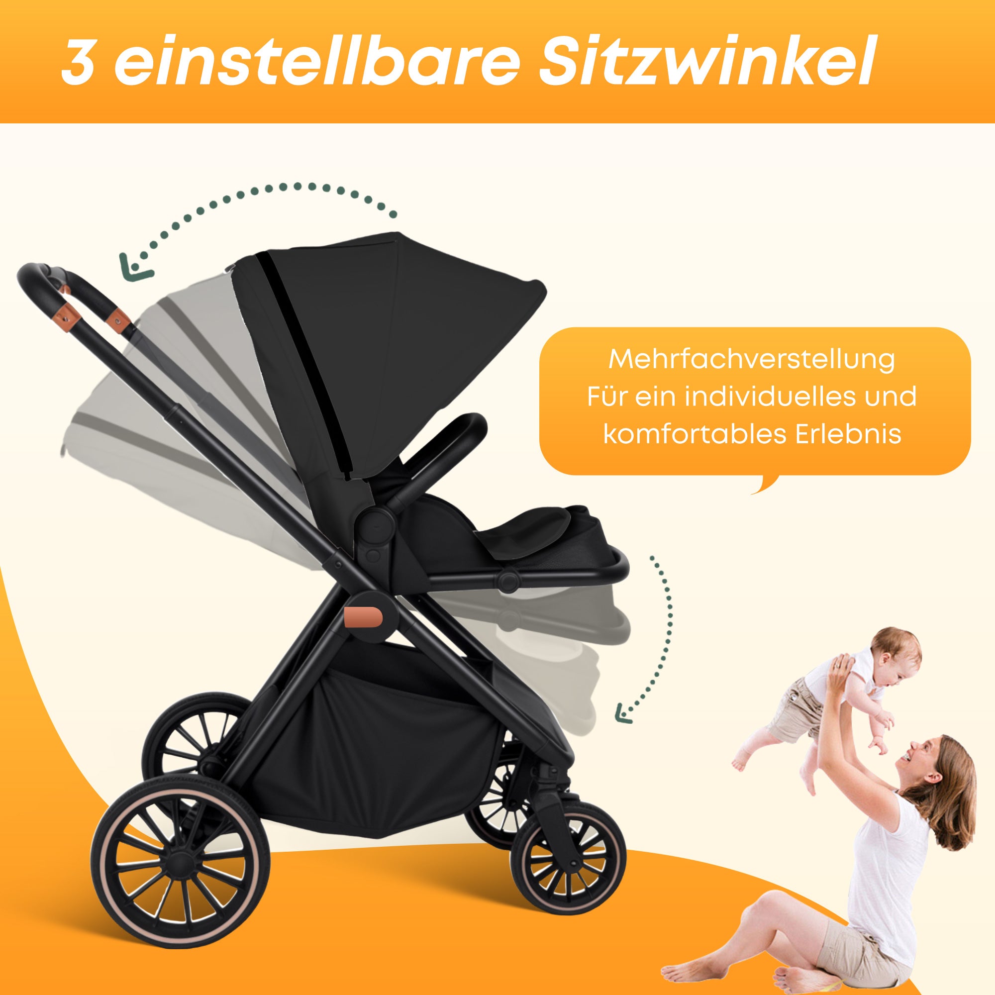 BabyVoyage 2-in-1 kinderwagen Geeignet für Neugeborene Einhand-Faltung Schwarz