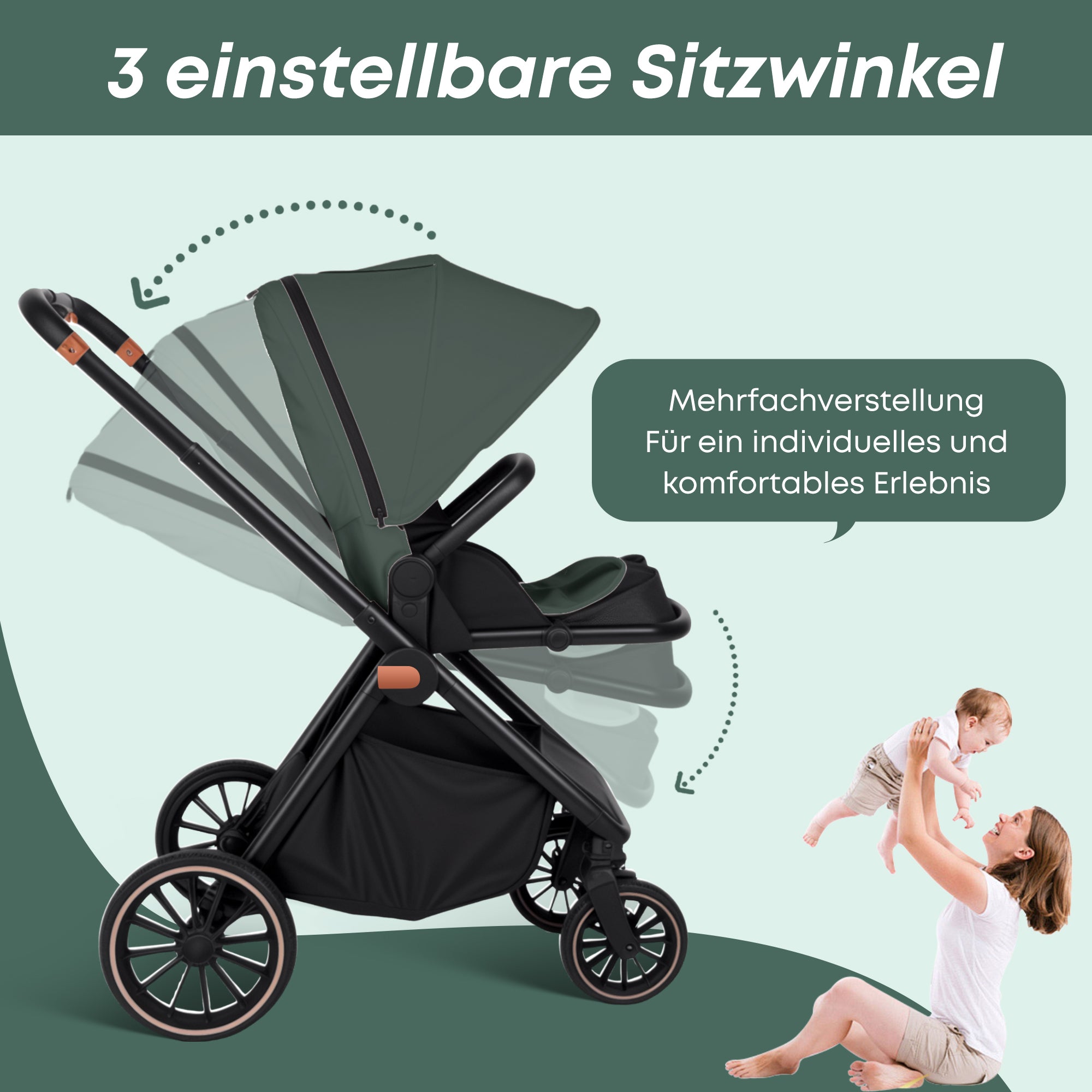 Baby Voyage kinderwagen Khaki 2-in-1 Federung Höhenverstellbarer Griff Zusammenklappbar Gleiten