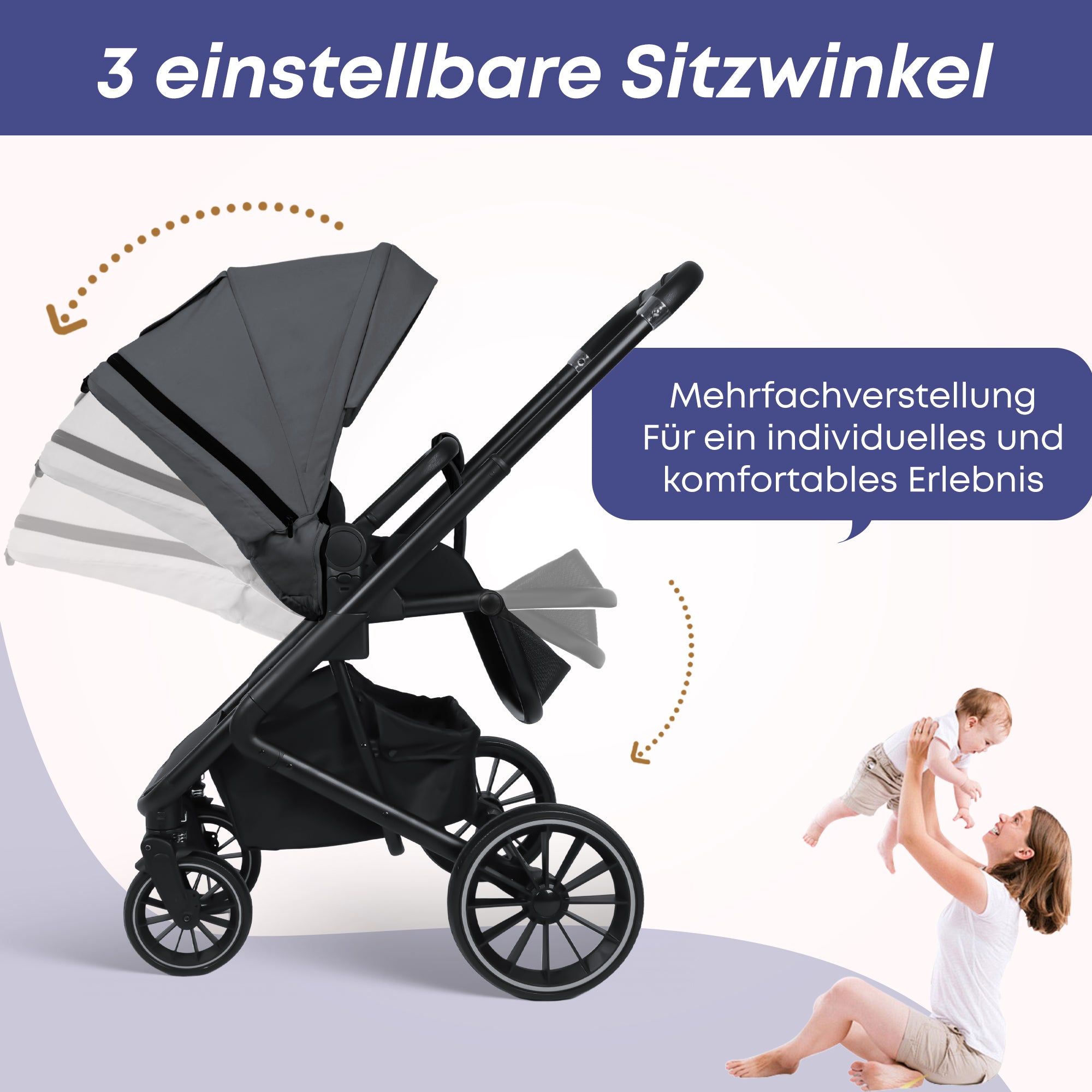 2-in-1-Kinderwagen, faltbar, für Neugeborene, mit Aluminiumrahmen und umkehrbarem Sitz