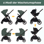BabyVoyage 4 in 1 Kinderwagen Alpin Grün: Zwei Schiebe-Richtungen + Ein-Klick-Faltung