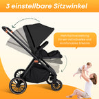 BabyVoyage 2 in 1 kinderwagen  Sternenhimmel-Grau Babywanne & Sportsitz, Räder 360° Stoßdämpfer