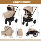 4 in 1 Kinderwagen-Set beige Premium-Travel System Babywanne+Buggy+Autositz
