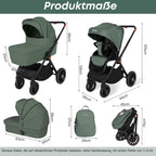 BabyVoyage 3-in-1Kinderwagen| Zweiweg-Montage & Einhand-Faltung Klassisches Grün