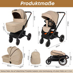 BabyVoyage 3in1 Kinderwagen Set:  Babywanne & Sicherheitssitz Khaki
