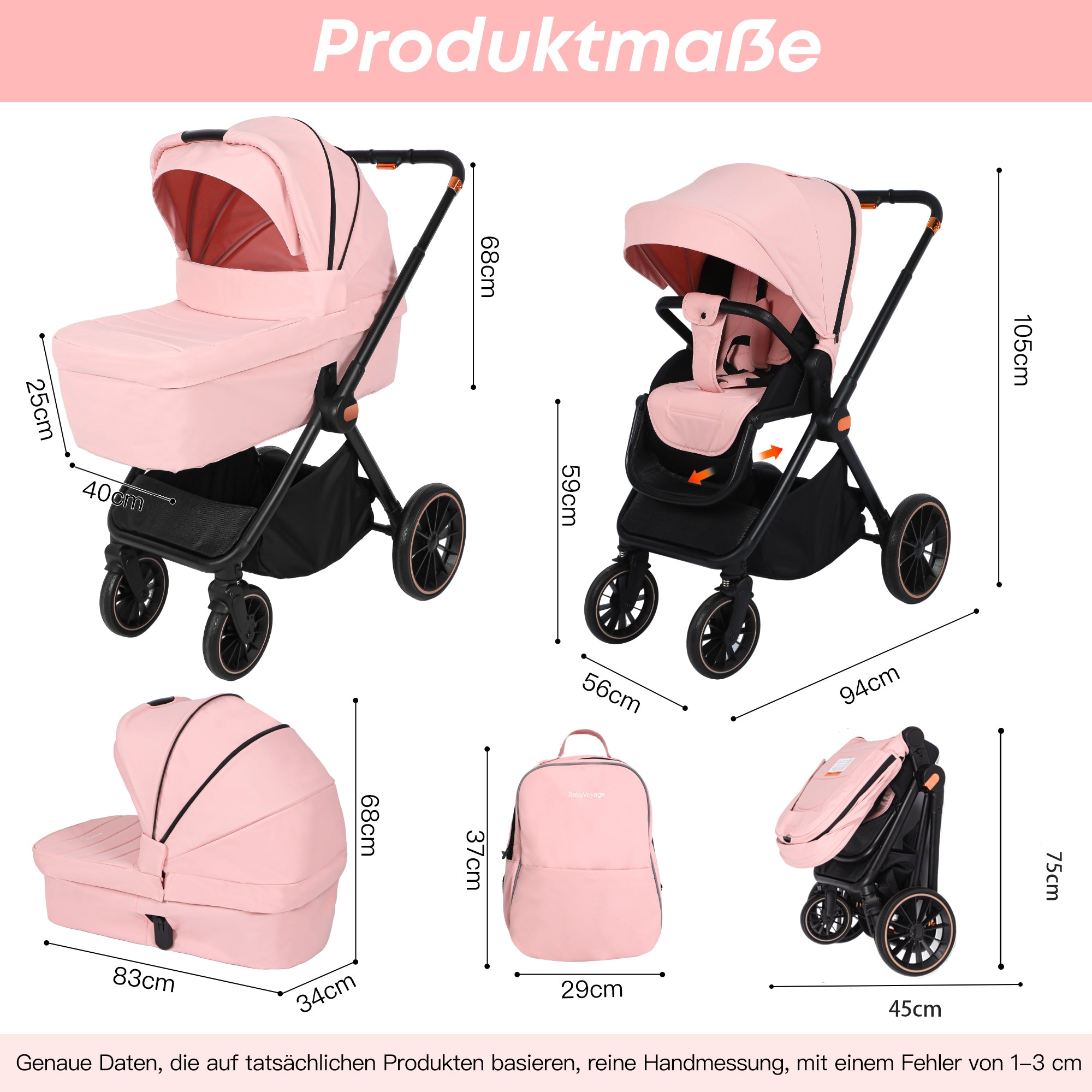 BabyVoyage 4in1 Reisesystem Kirschblüte: Zwei Richtungen + Ein-Klick-Faltung   Alu-Rahmen