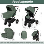 BabyVoyage 4 in 1 Kinderwagen Alpin Grün: Zwei Schiebe-Richtungen + Ein-Klick-Faltung