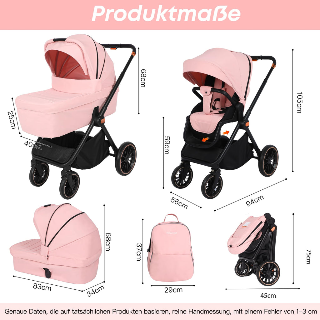 3-in-1 Kinderwagen– Ihr sicherer und stylischer Reisebegleiter von Geburt an mit reversiblem Fahrmodus, praktischer Babyschale