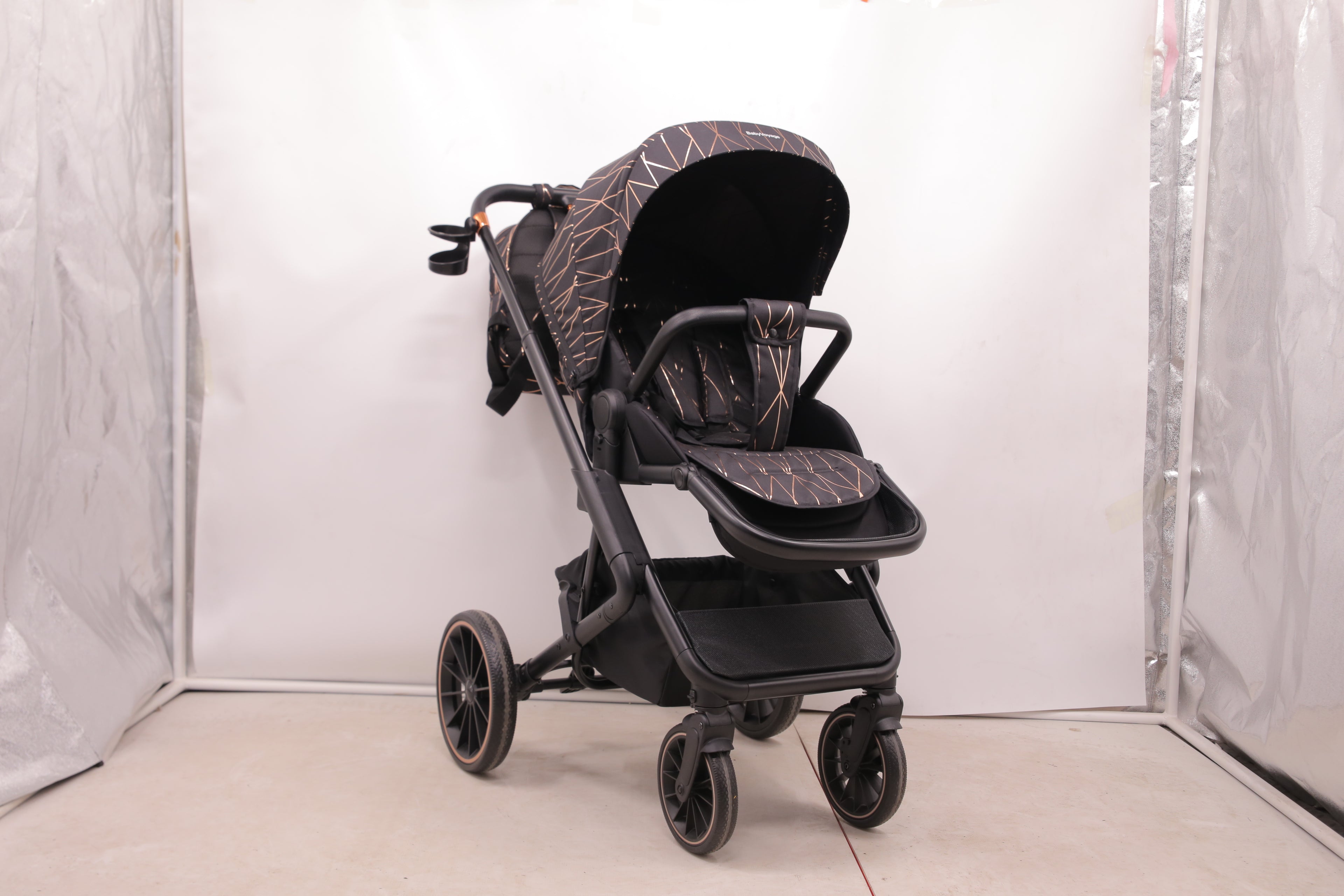 BabyVoyage 2 in 1 kinderwagen  Sternenhimmel-Grau Babywanne & Sportsitz, Räder 360° Stoßdämpfer